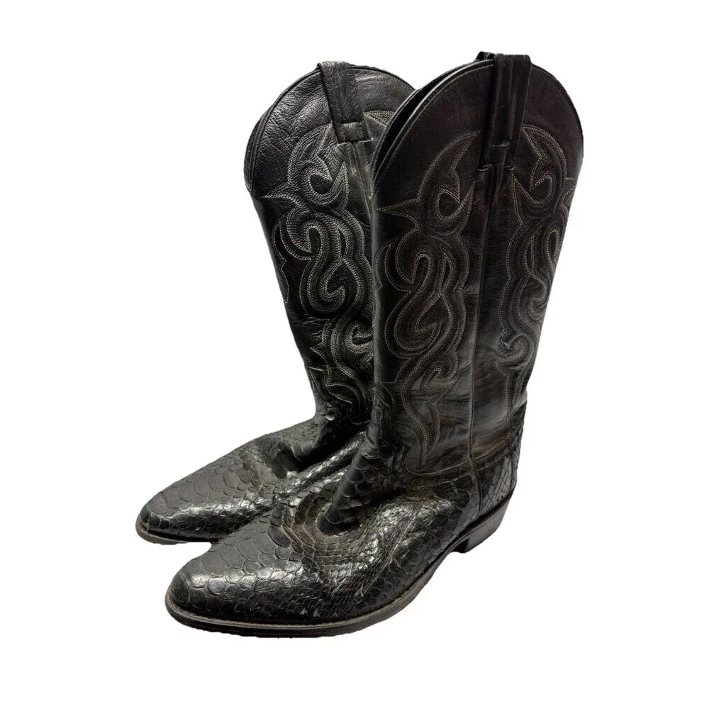 Dan Post Black Snakeskin Western Cowboy Boots Mens 10 1/2D Country Festival
